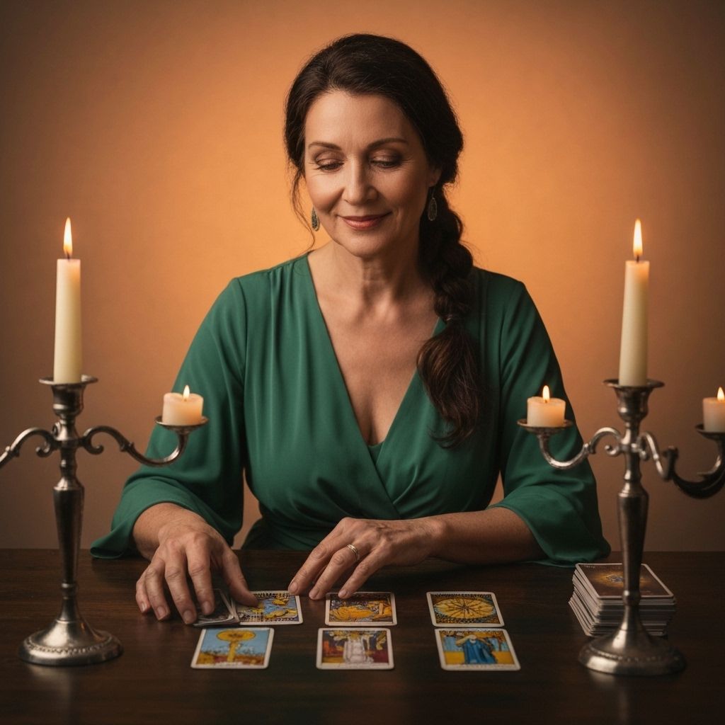 Professional tarot reader in mystical setting